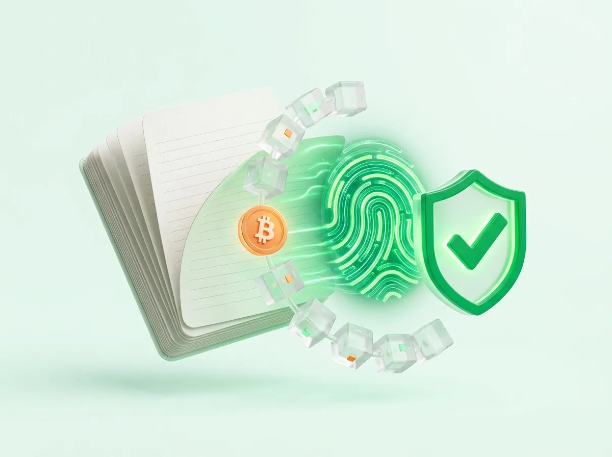 Minh hoạ nhật ký được ghi dấu vân tay số lên blockchain