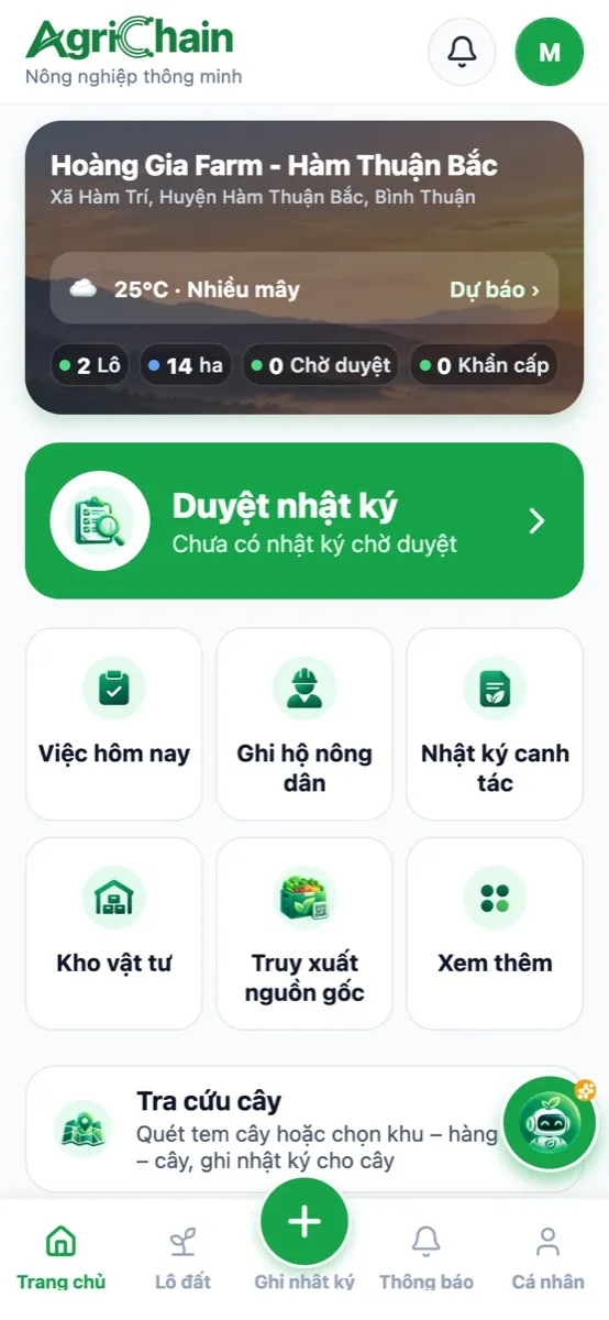 Màn hình chính app AgriChain